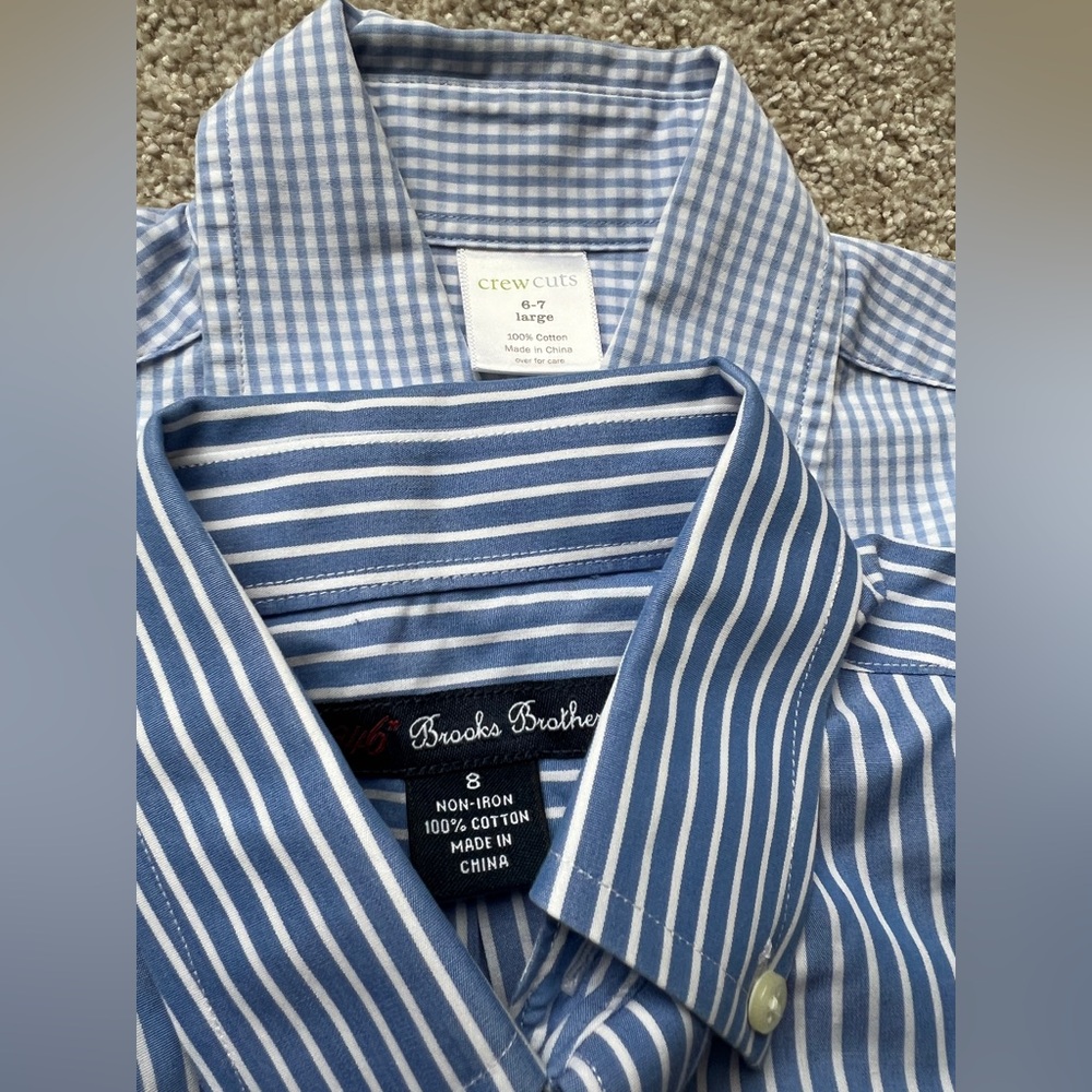 2 lot bundle Brooke brothers CREWCUTS Boys' Long-Sleeve Blue Gingham strip 6-7 8